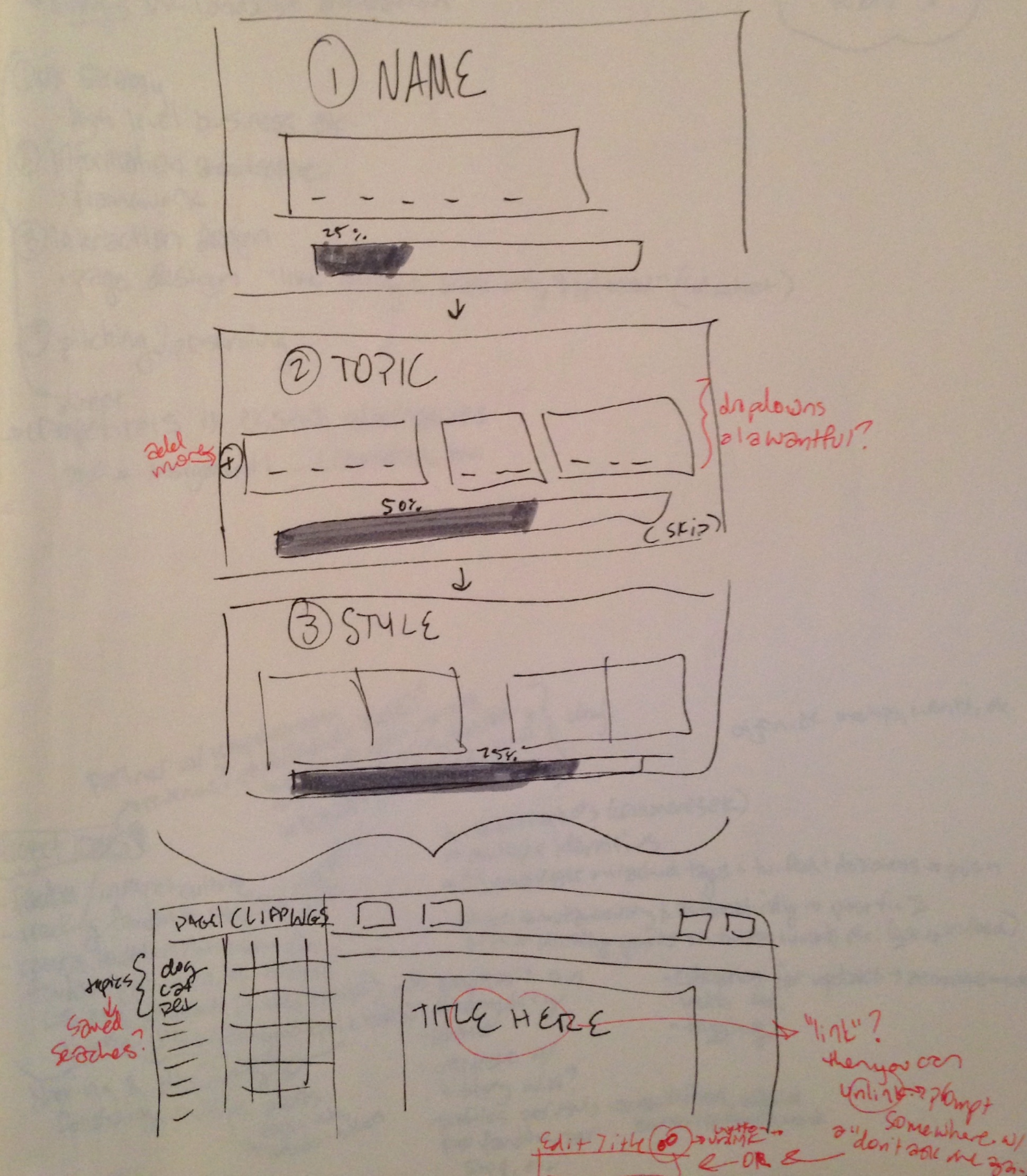 V1 sketch of a step-by-step onboarding flow