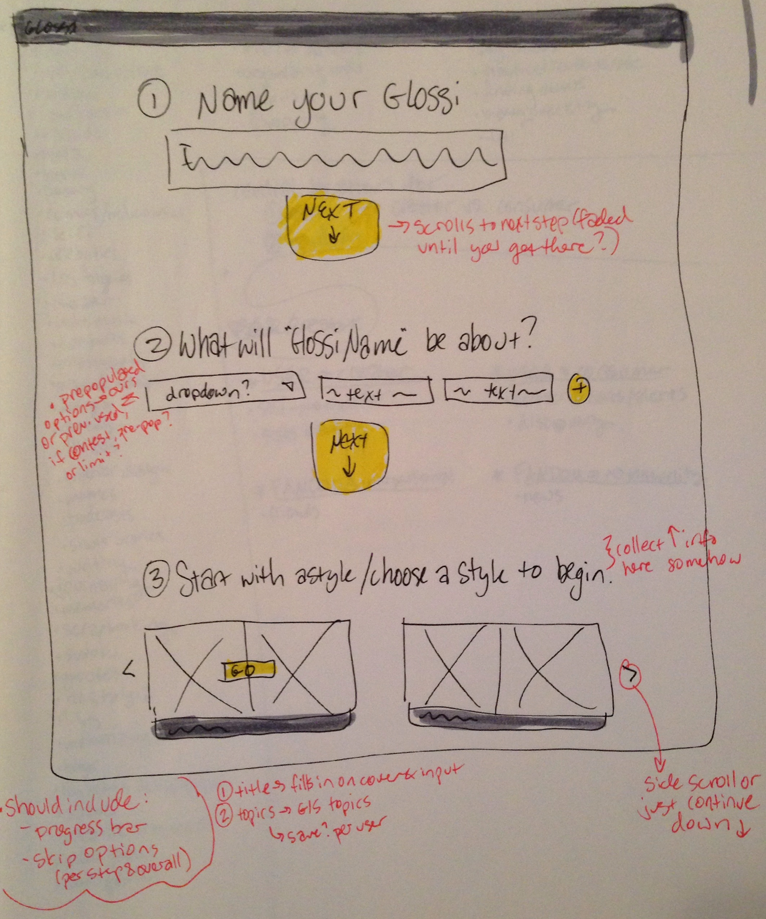 V2 sketch of the onboarding flow