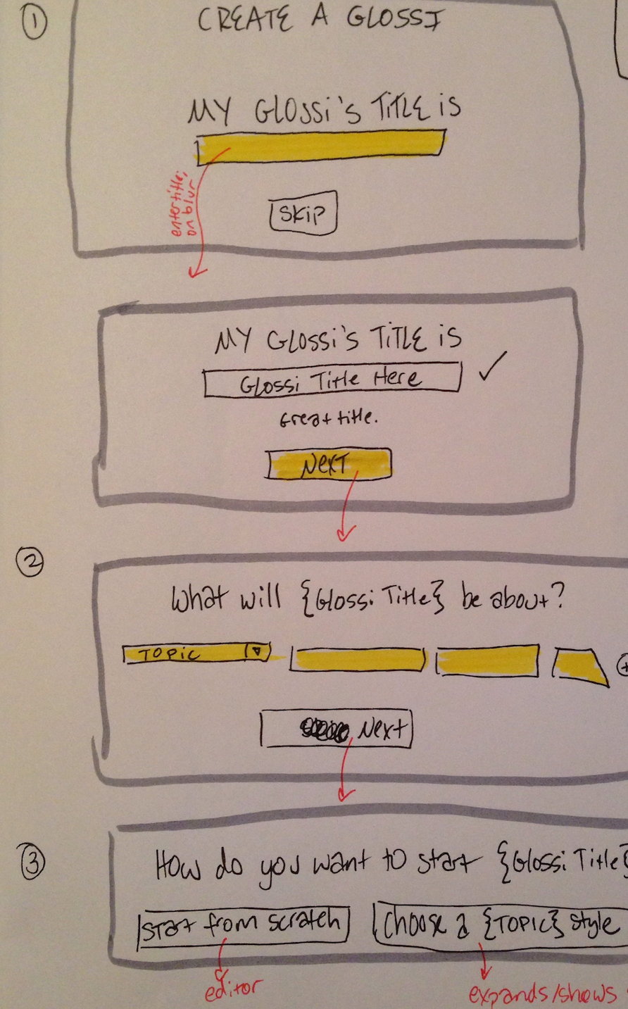 V3 sketch of the onboarding flow