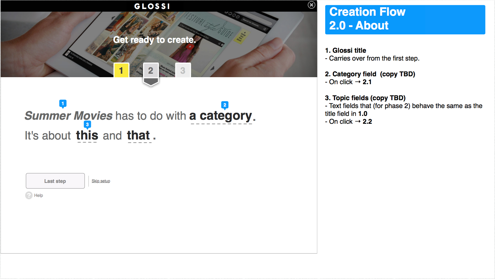 Wireframe for step 2: selecting a category